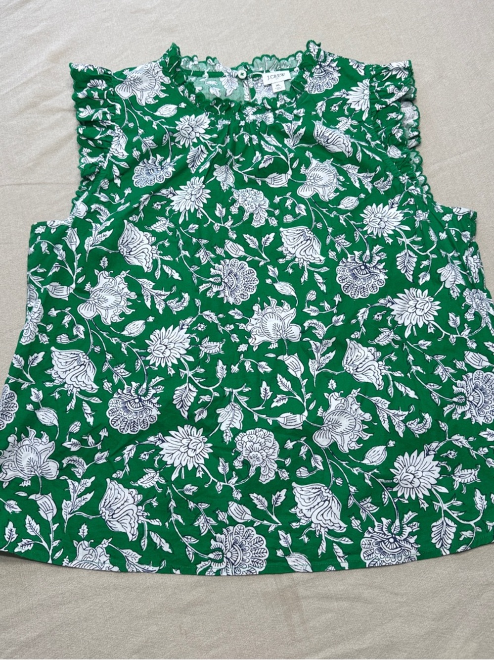J. Crew Emerald Green Floral Ruffle-Trim Camisole